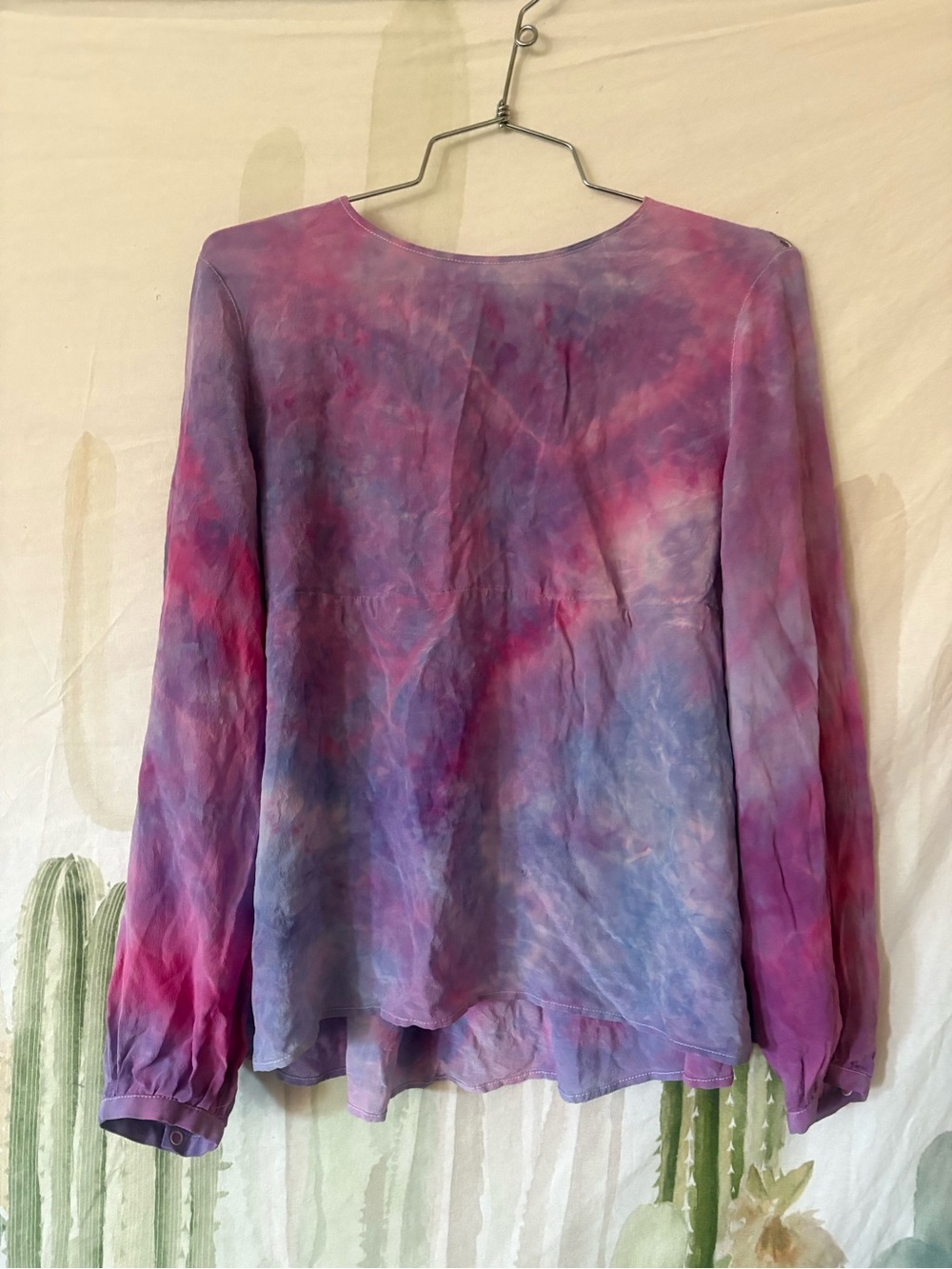 Free People Tie-Dye Long Sleeve Women's Sheer Blouse  - Purple Pink Blue 🌵